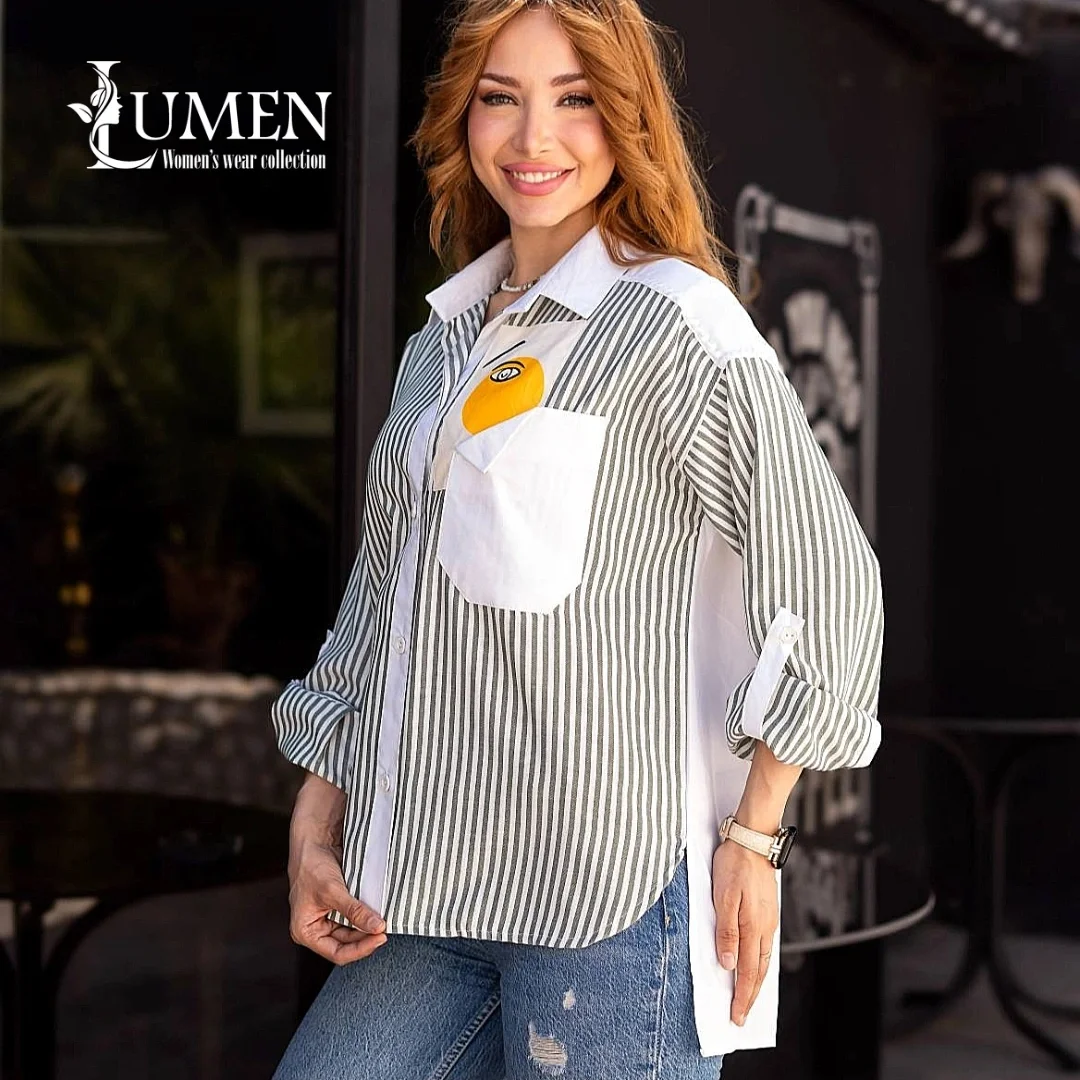 شومیز جلو کوتاه پشت بلند راهراه تمام نخ کد ۱۲۹۸ – تولیدی لومن شومیز جلو کوتاه پشت بلند راهراه تمام نخ کد ۱۲۹۸ لومن