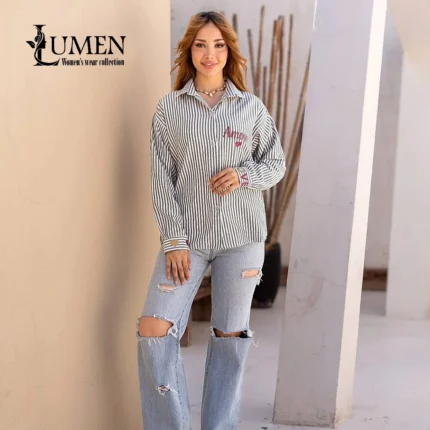 شومیز راه‌راه تمام نخ کد ۱۳۱۱ لومن